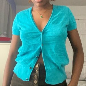 Blue shortsleeve knit buttondown